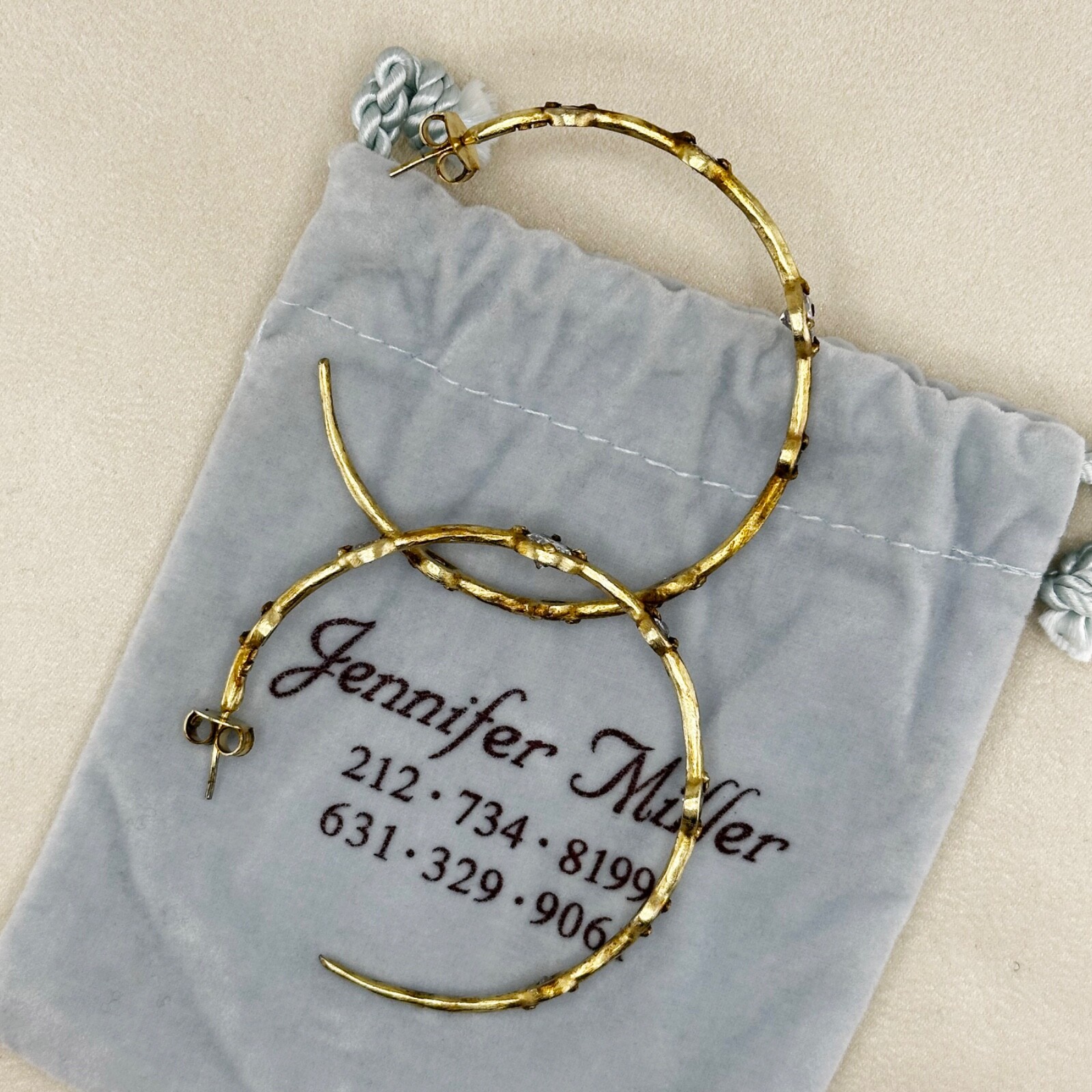 Jennifer Miller | Hammered 14k Gold Plated | Crystal Hoop Earrings