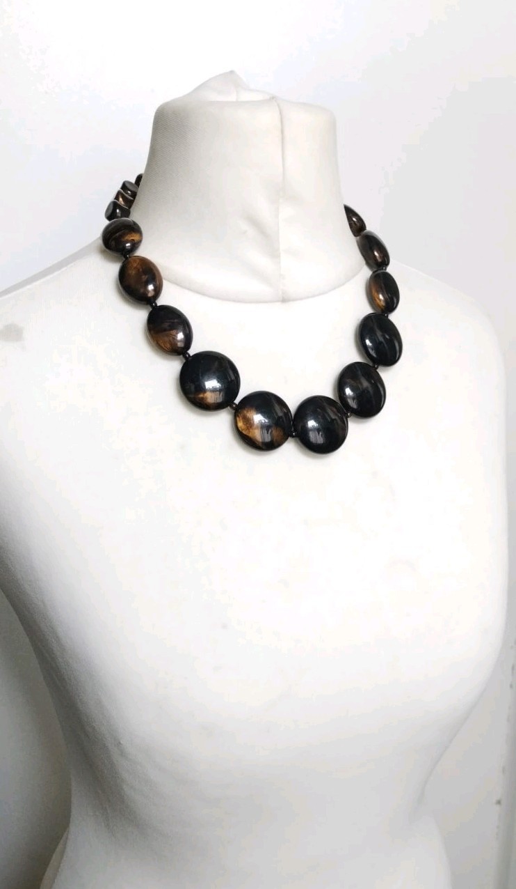 Black Gold Marble Effect Mixed Shapes Plastic Beads Graduated Necklace