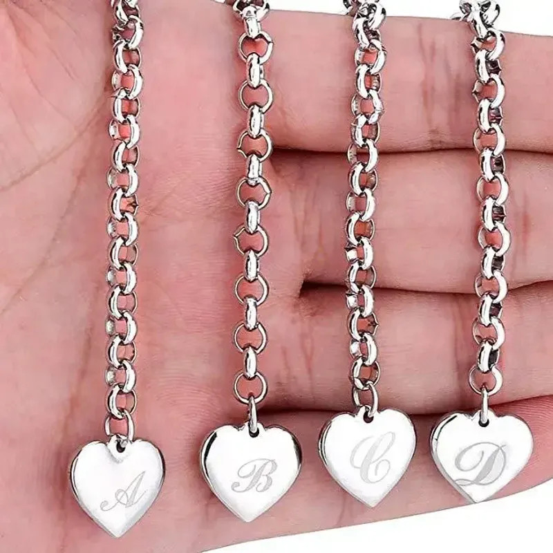 925 Sterling Silver Jewelry A-Z Letter Trinket Heart Bracelet –