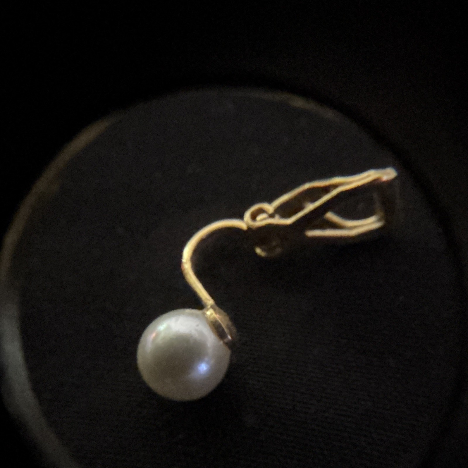 50’s-60’s Gold Tone Clip-On Dangle/Drop Earrings, White Round Pearl Drop Pair