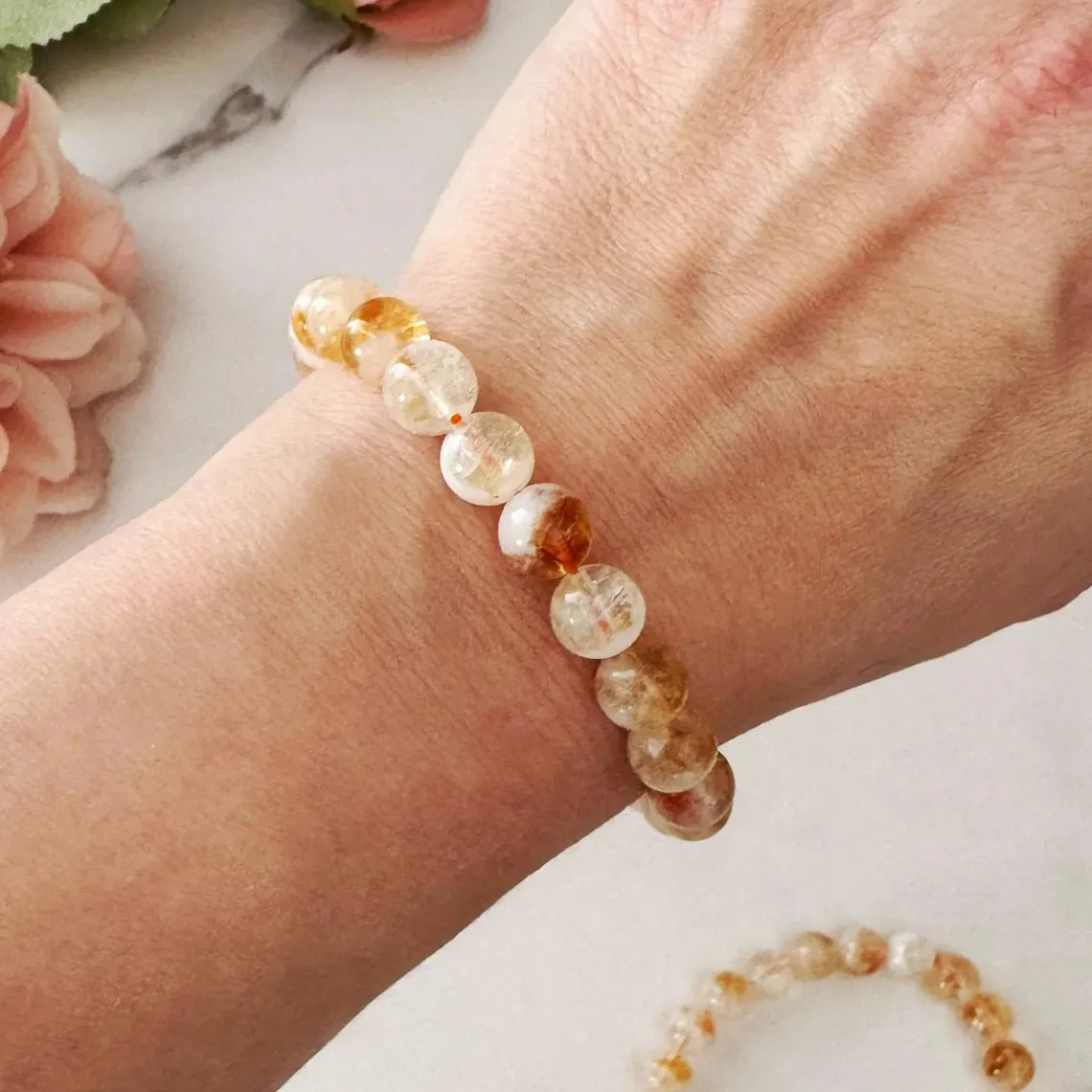 Citrine Beads Stretch Bracelet 7mm Natural Healing Crystal Beads Bracelet Gift