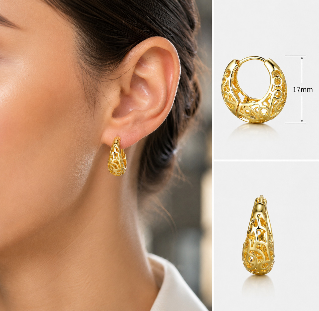 Gold Plated Hoop Dangle Earrings 17mm Fashion Jewelry Women Color Gold, Silver
