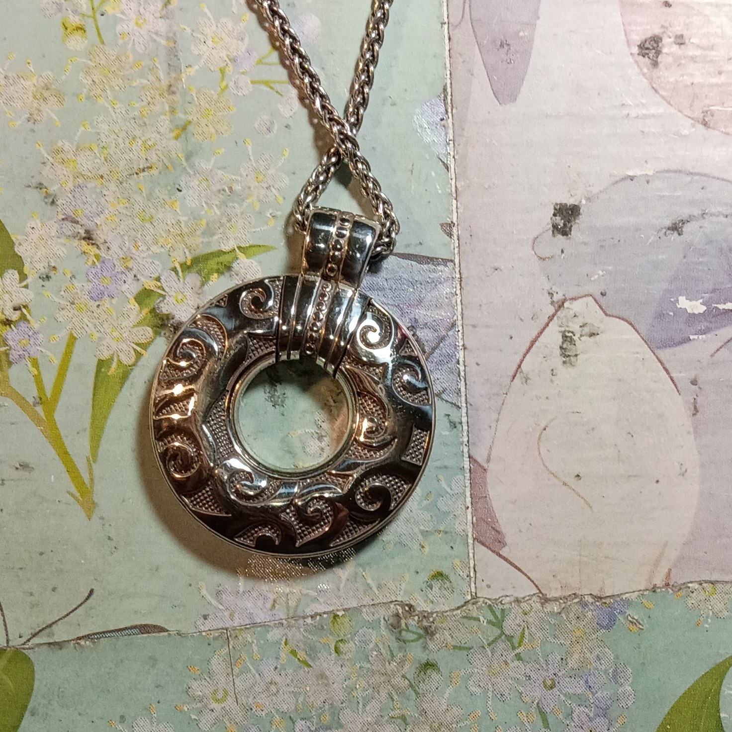 Brighton Opera Covertible Necklace Silver Tone Round W/ EXT Open Scrolled Pendan