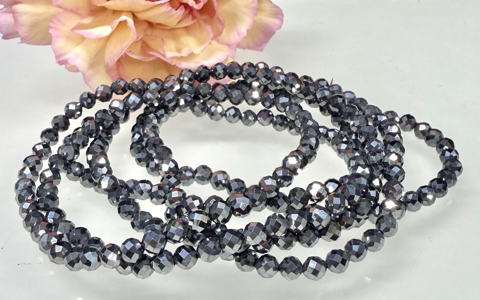 Wholesale 6 Pcs Natural Terahertz 4mm Faceted 7.5” Healing Stretch Bracelet