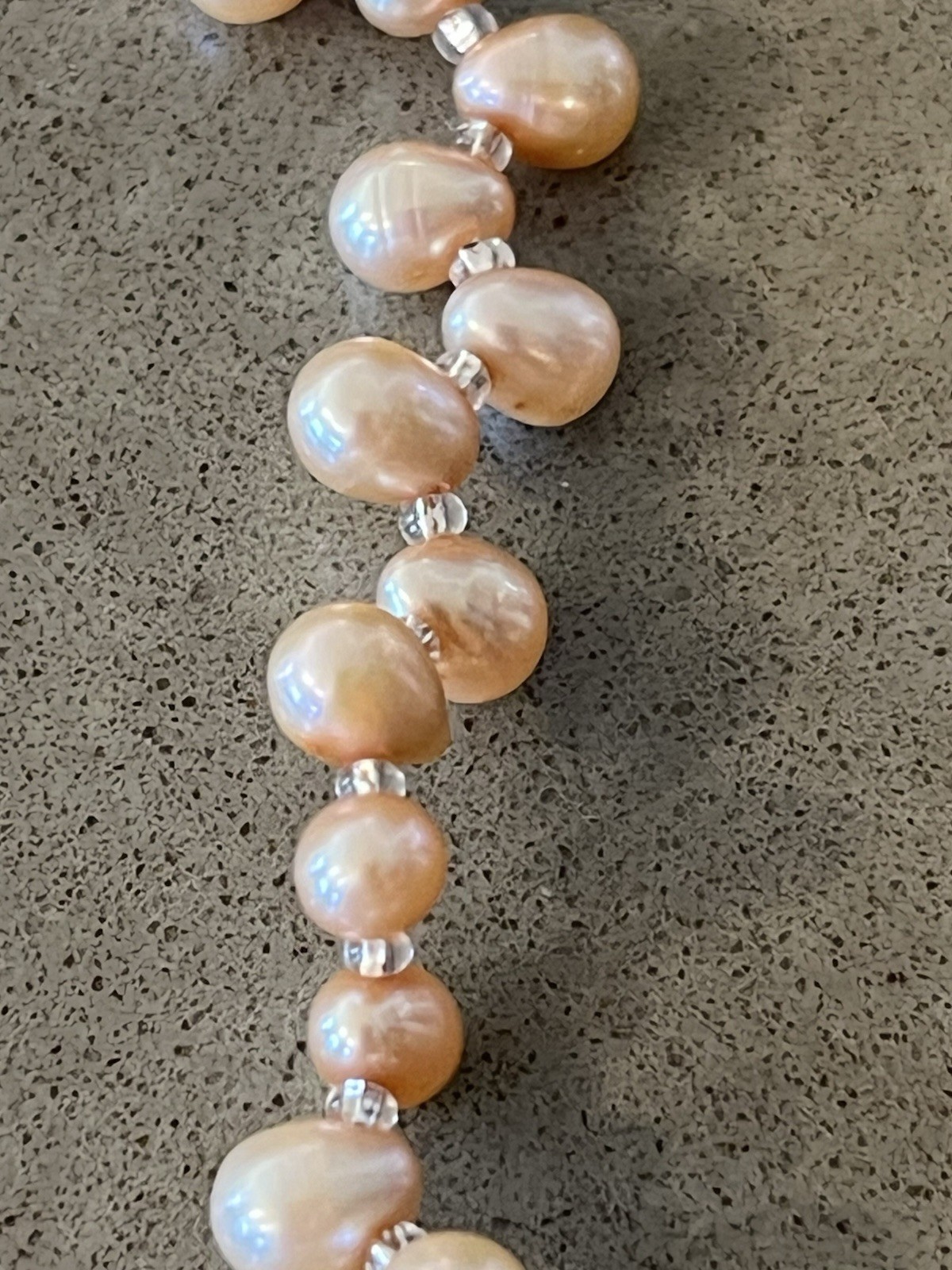 Freshwater Champagne Peach ￼Pearl Bracelet Sterling 925 Baroque 7.5” 8.6g Heart
