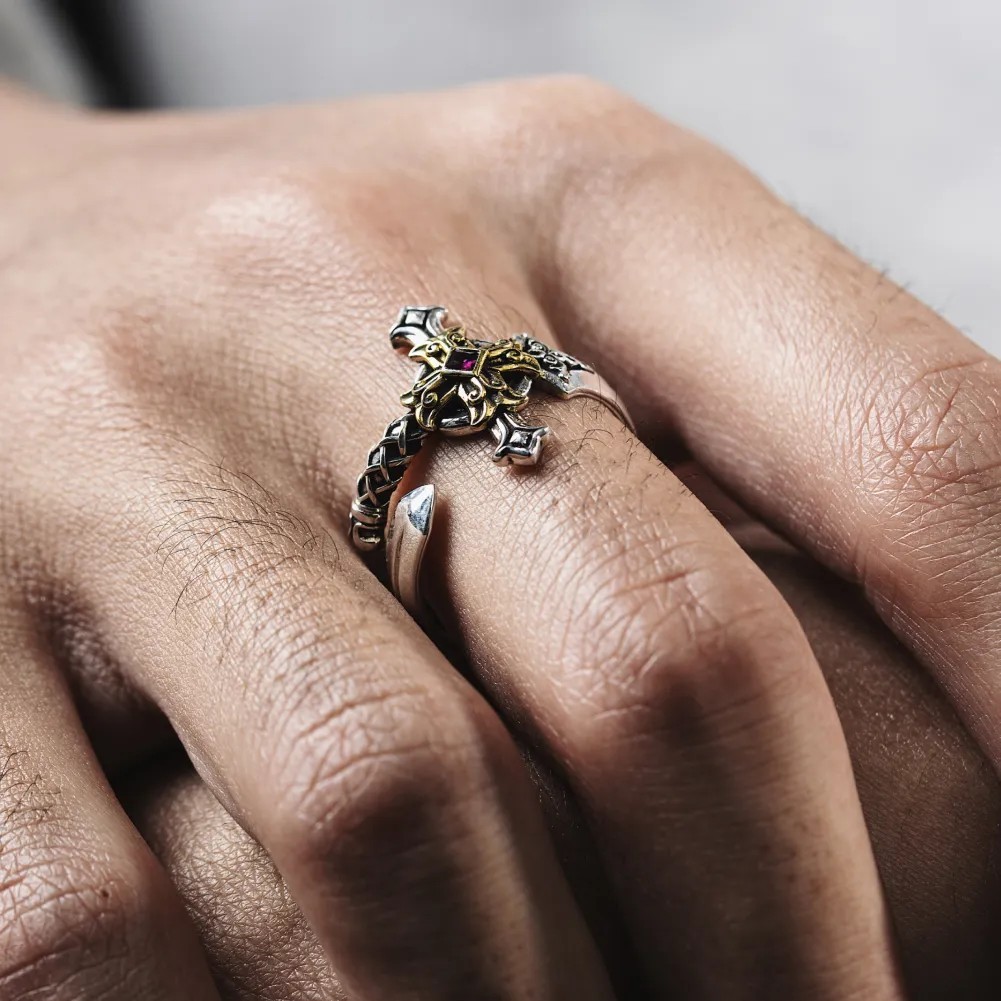 Oxidized Silver Judicator Blade Adjustable Wrap Ring, Christmas Gifts