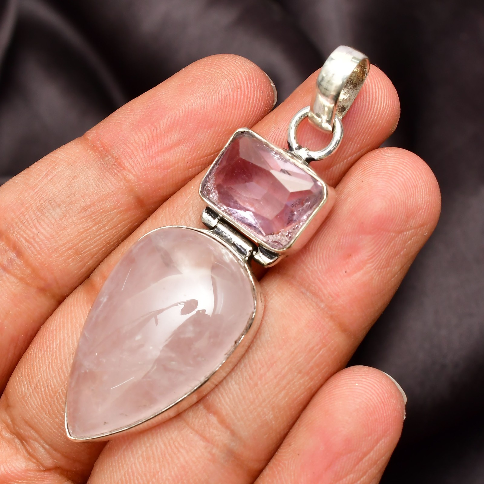 Rose Quartz Gemstone 925 Sterling Silver Handmade Pendant Jewelry Approx – 1.77″