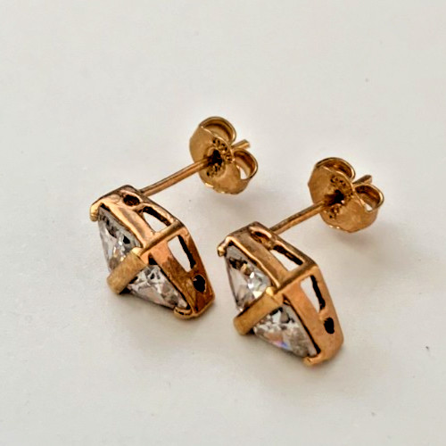 3.0ct Rhombus Cubic Zirconia Stud Earrings in Sterling Silver with Accent Bars