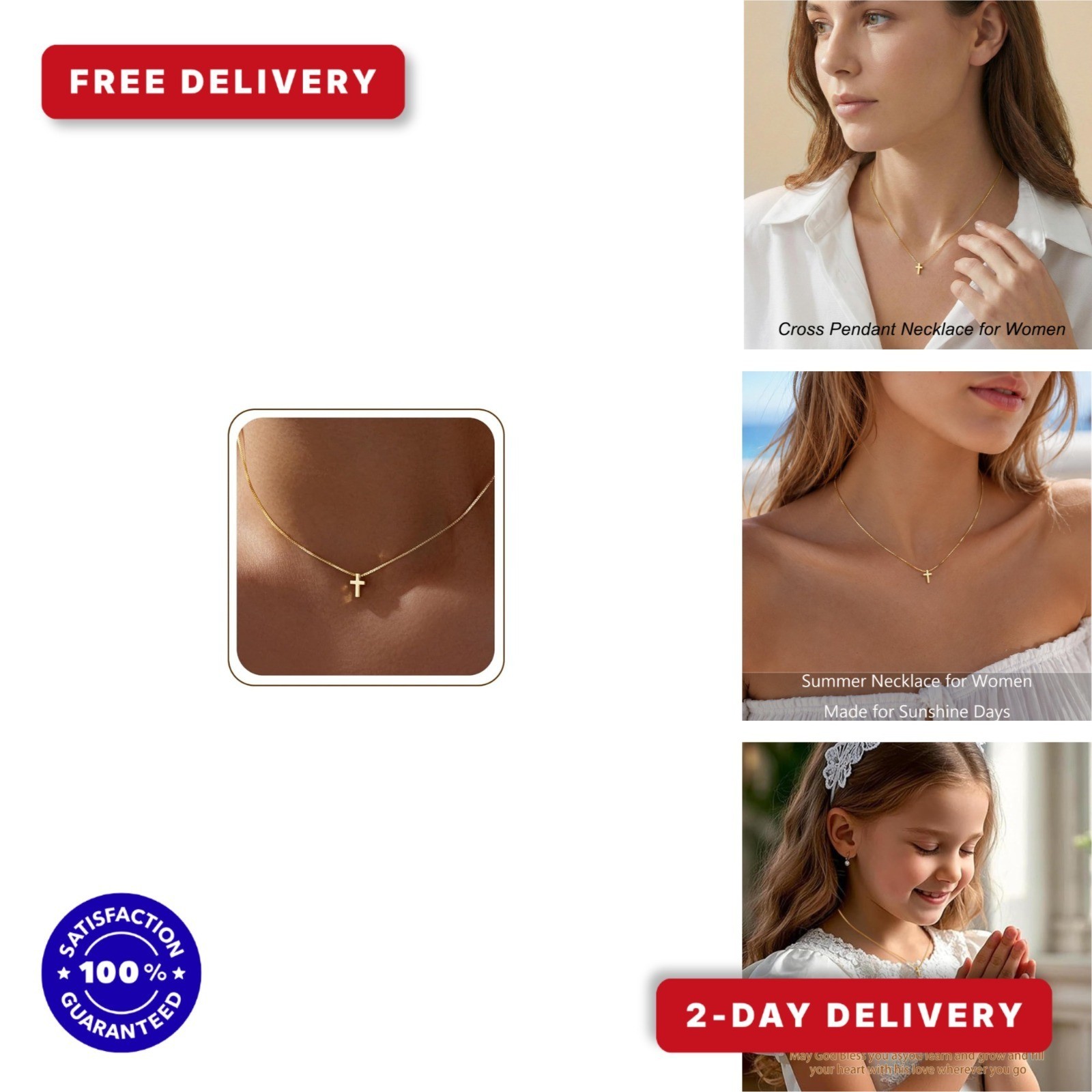 Dainty 14K Gold Silver Plated Cross Necklace for Women & Teen Girls