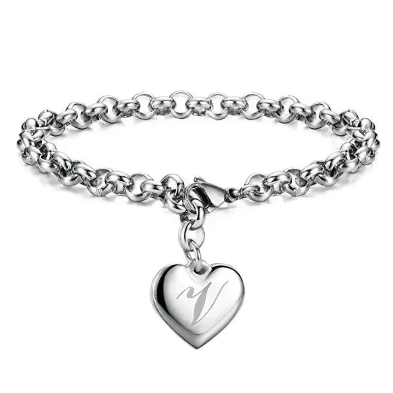 925 Sterling Silver Jewelry A-Z Letter Trinket Heart Bracelet –