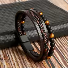 Men’s Braided Leather Bracelet Multilayer Rope Magnetic Clasp Punk Jewelry