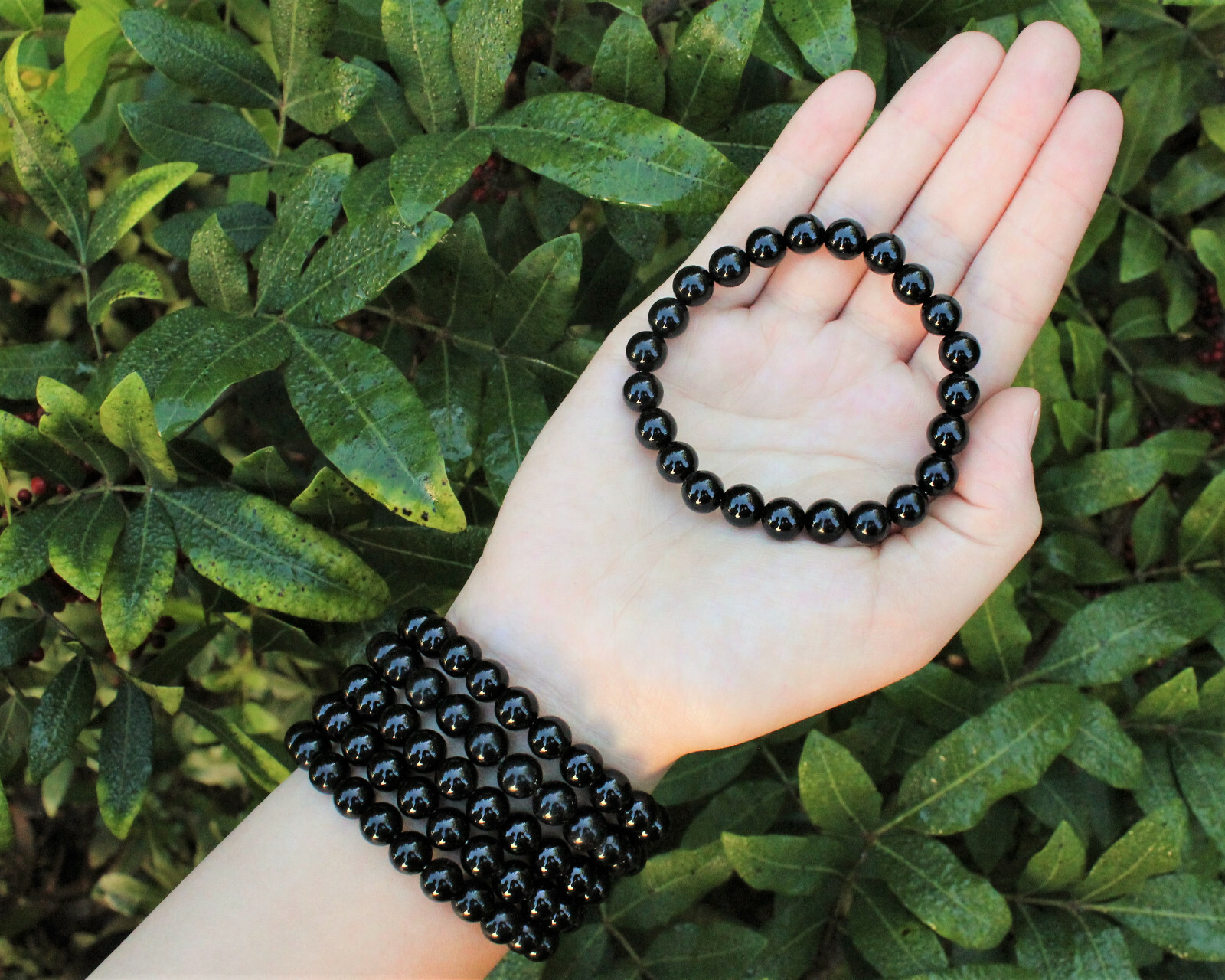 Black Obsidian Bead Bracelet: 8 mm Round Crystals (Obsidian Stretch Bracelet)