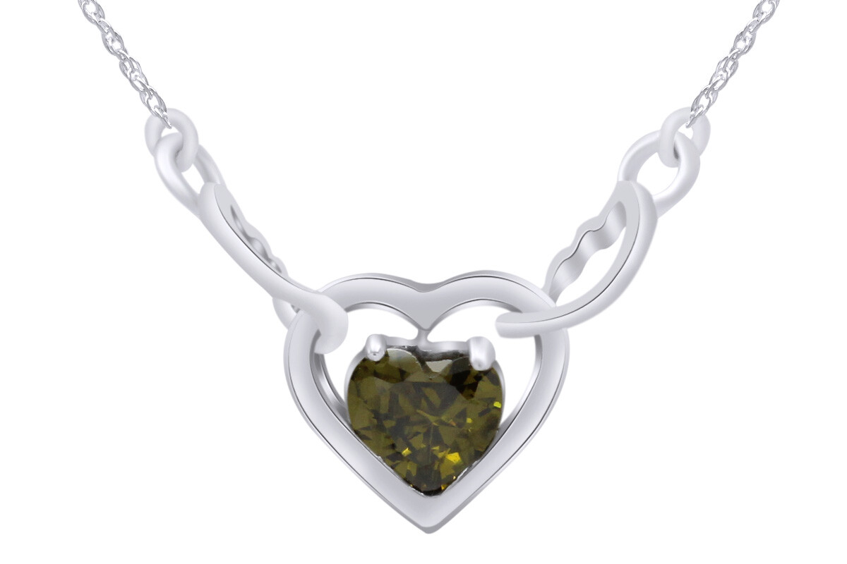 Green Peridot Angel Heart Pendant With 18″ Chain in 14K Gold Plated Sterling
