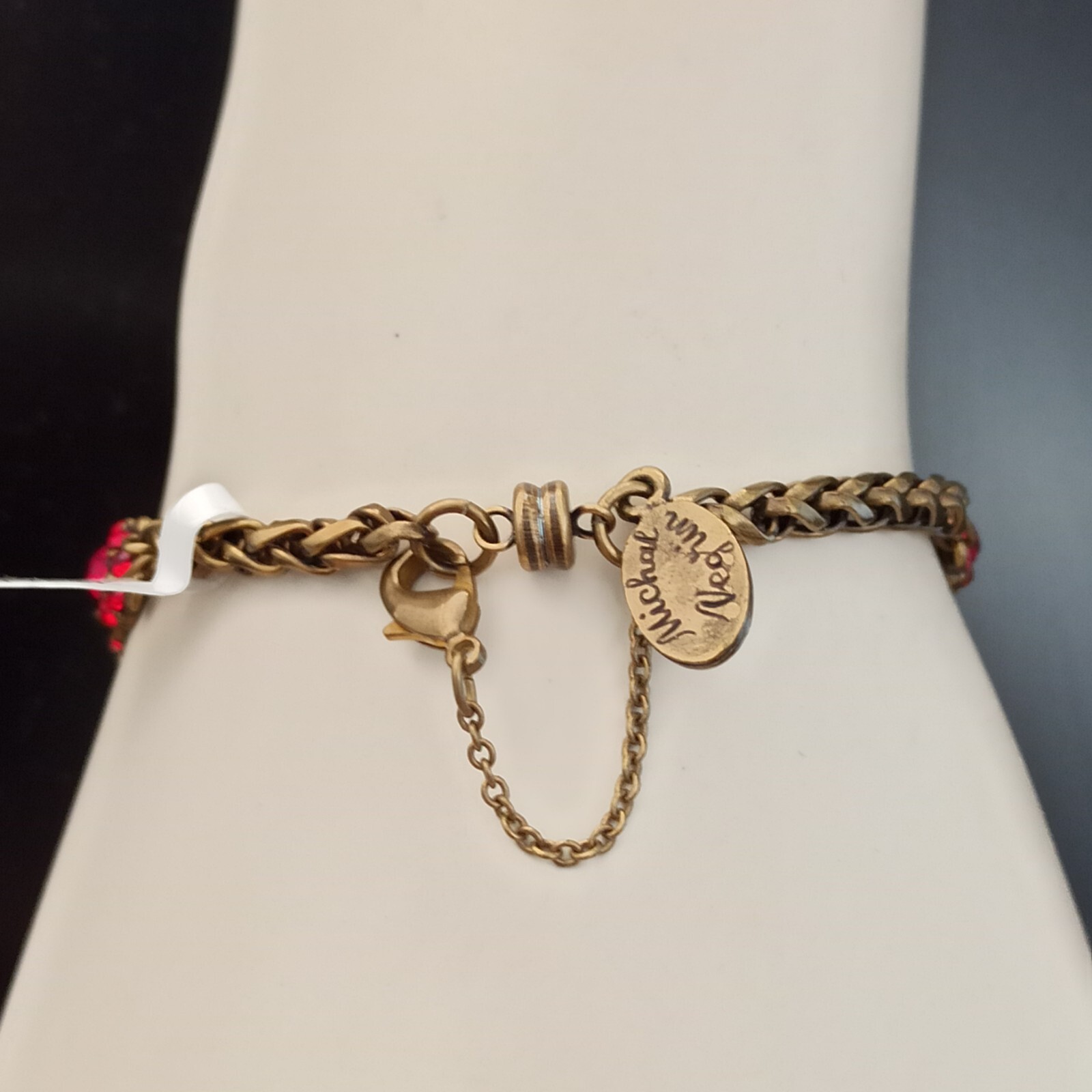 Michal Negrin Bracelet Red Olive Green Graduated Links Art Deco Magnetic New Box