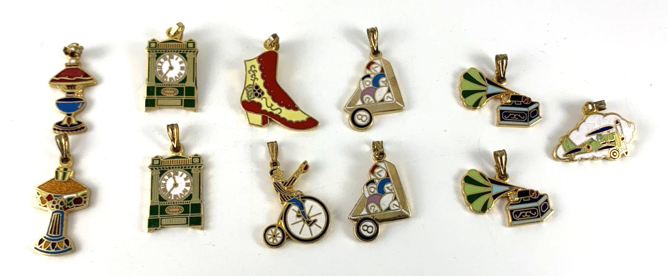 Vintage Enamel Pendants/Charms | Clock Bi-Plain Pool Shoe + | Lot of 11 | NOS