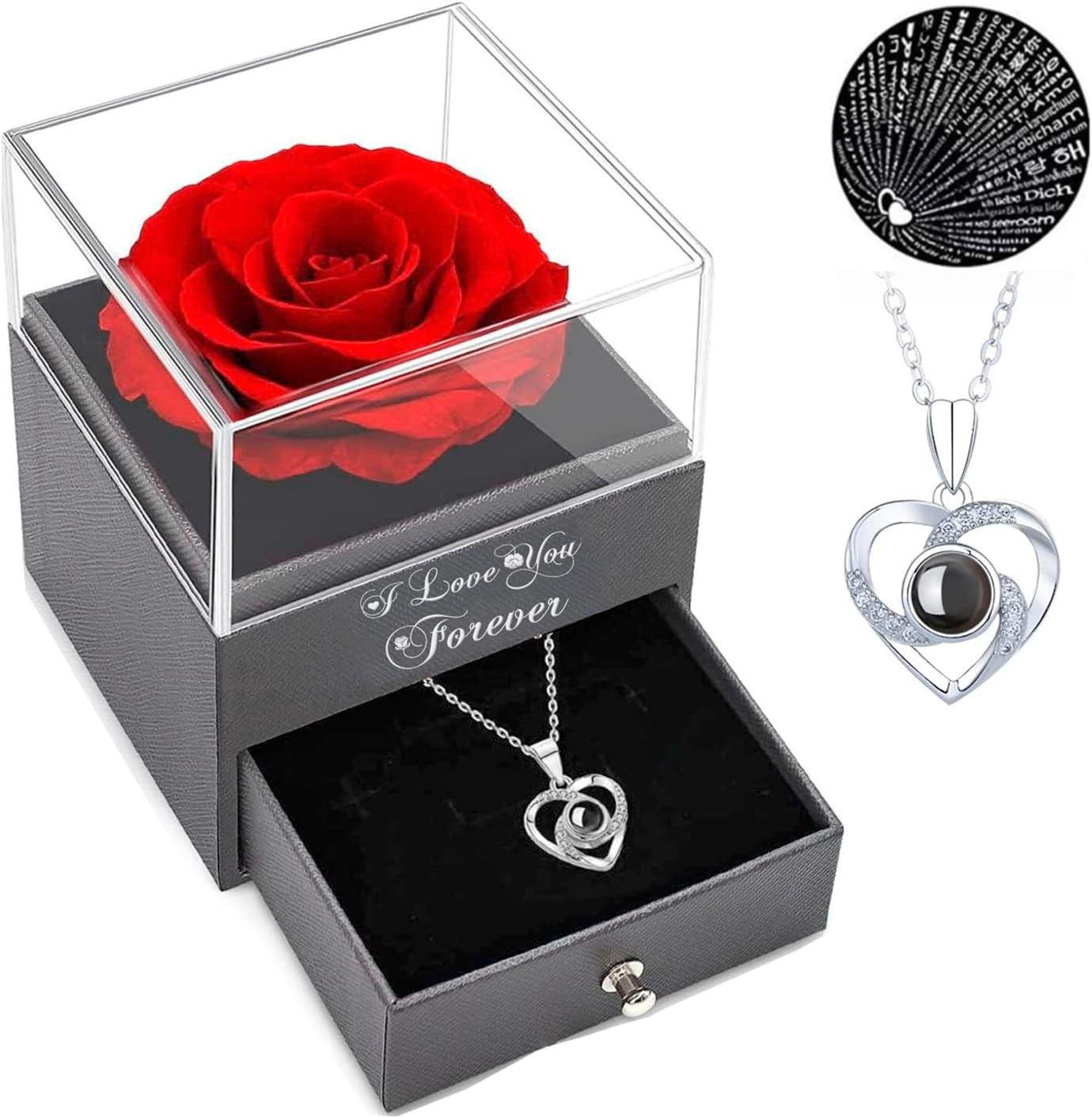 Women Gifts Ideas for Valentines Day, Preserved Forever Rose Gift with Necklace*
