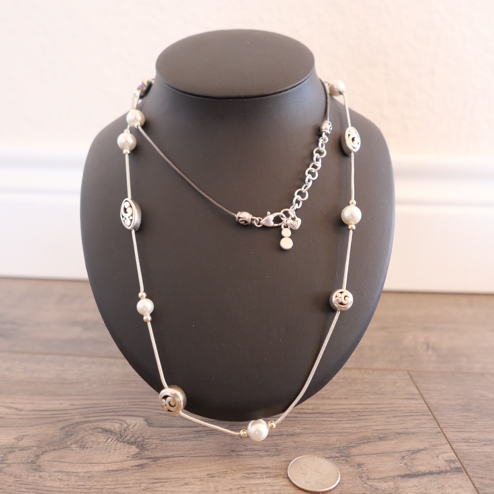 Brighton Contempo Pearl Long Necklace Silver Plated Lobster 36 To 38 Inches