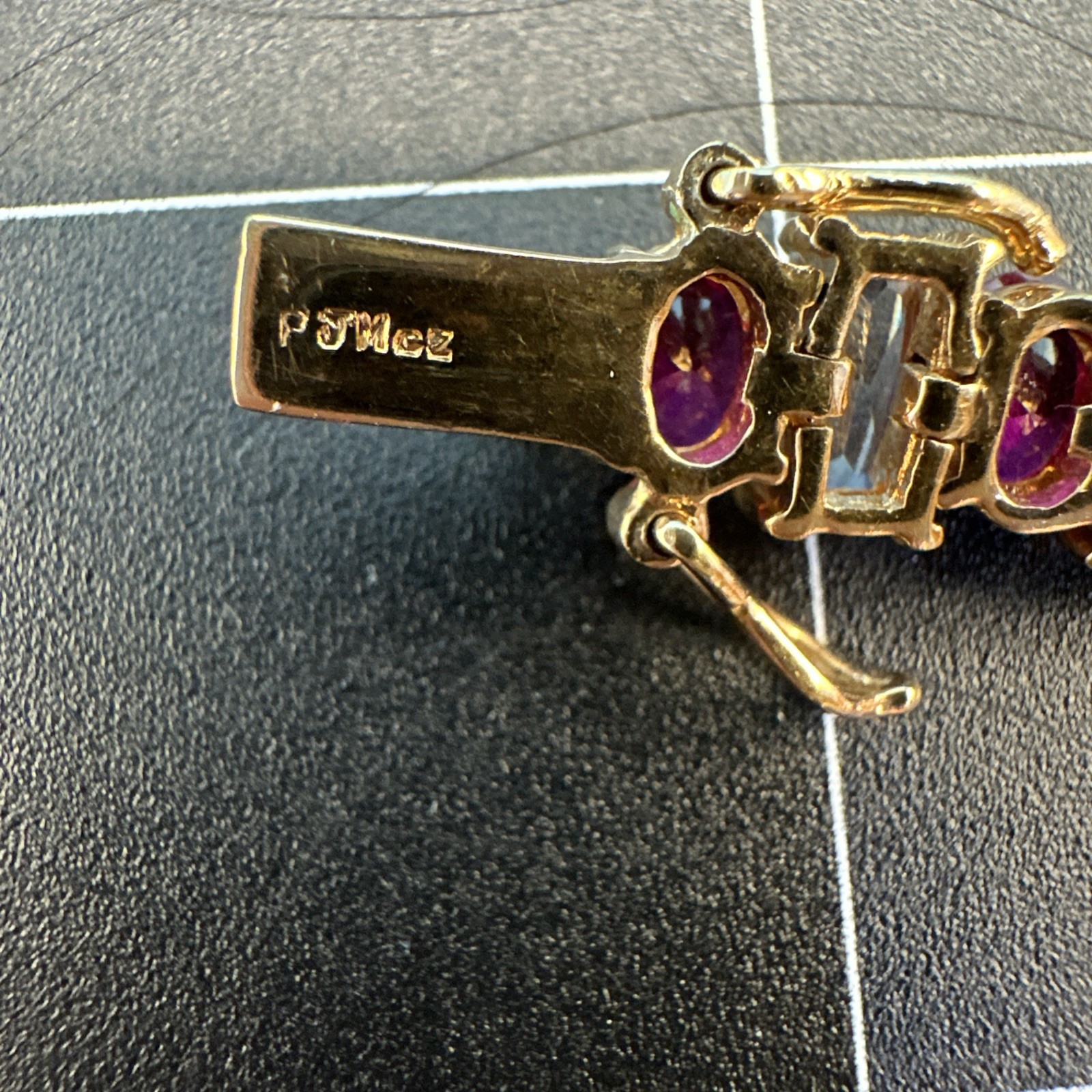 Vintage 925 Sterling Silver Ruby Pink & White CZ Gold Vermeil Bracelet 7.5″ long