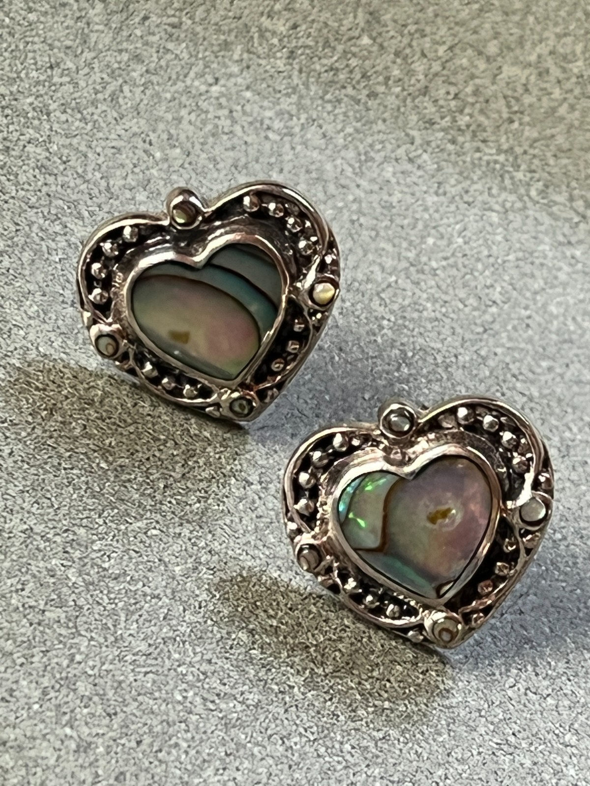 Abalone Heart in 925 Marked Silver Frame Post Earrings for Pierced Ears – 5/8th’