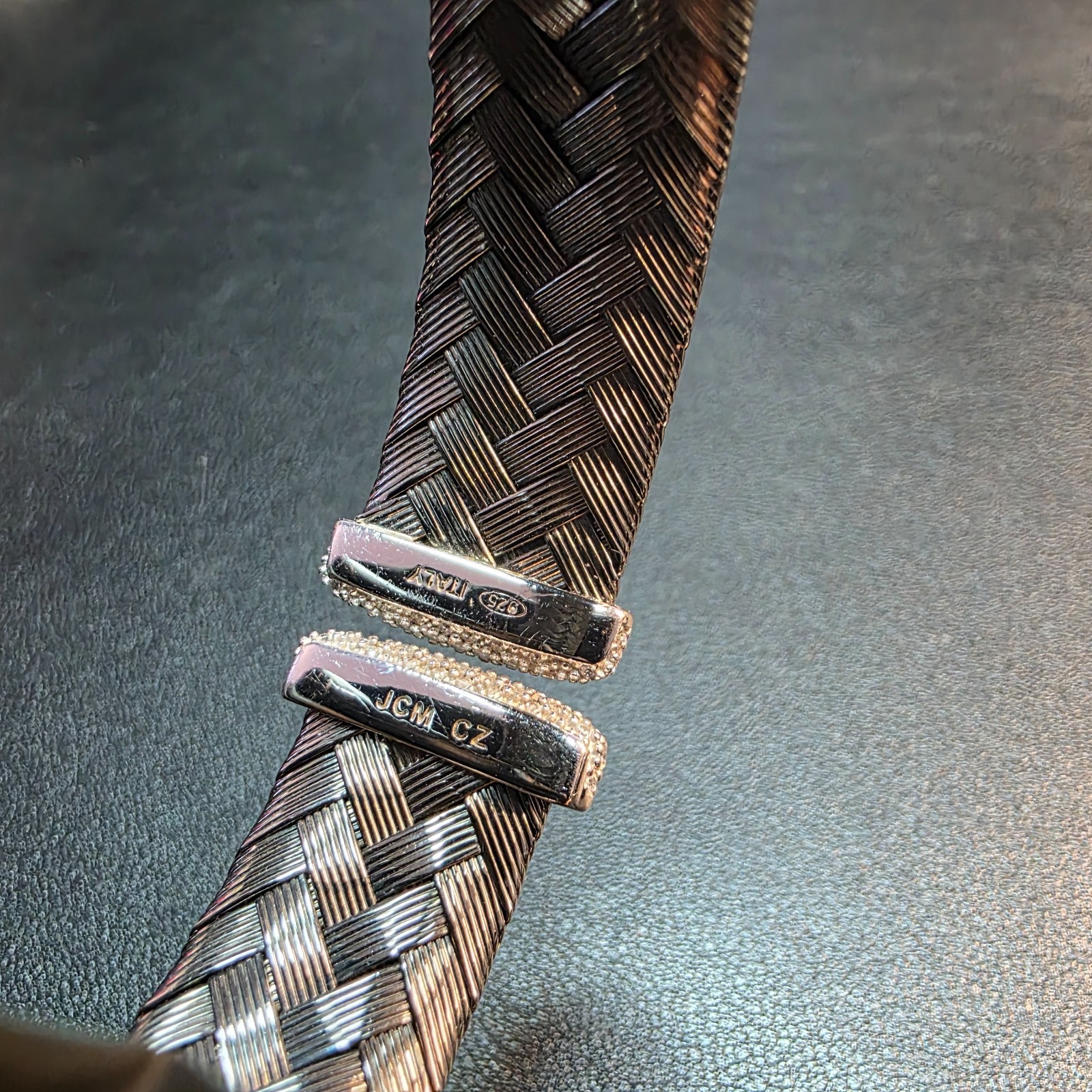 JCM Sterling Silver Black Woven Braided Cuff Bracelet 37.49g