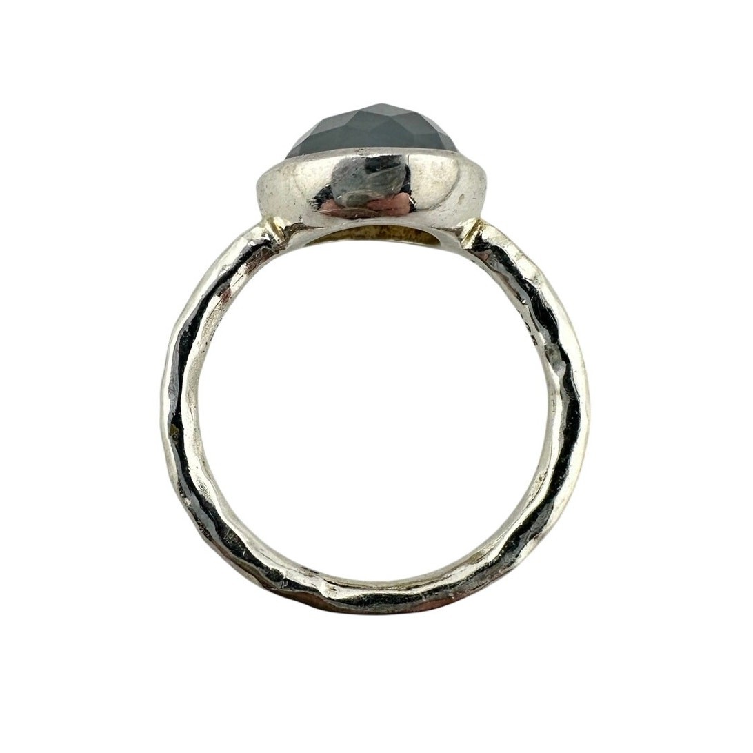 925 Sterling Silver JCM Gray Quartz Checkerboard Bezel Minimalist Size 6 Ring
