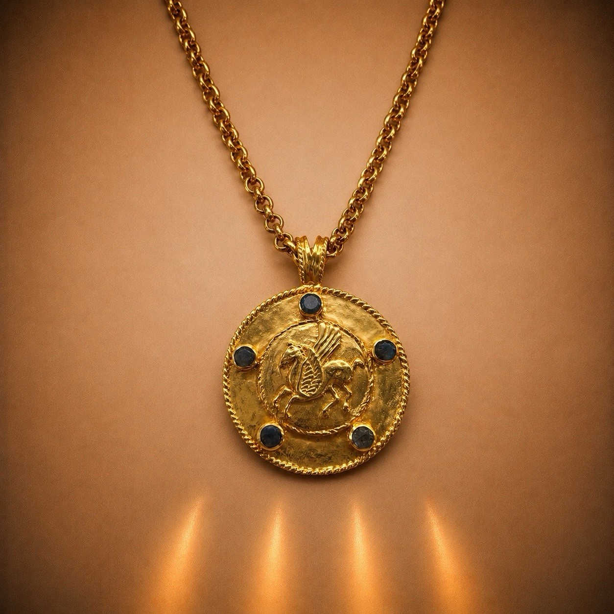 New Julie Vos 24k Gold Plated Chain Necklace Griffin Coin Medallion$399
