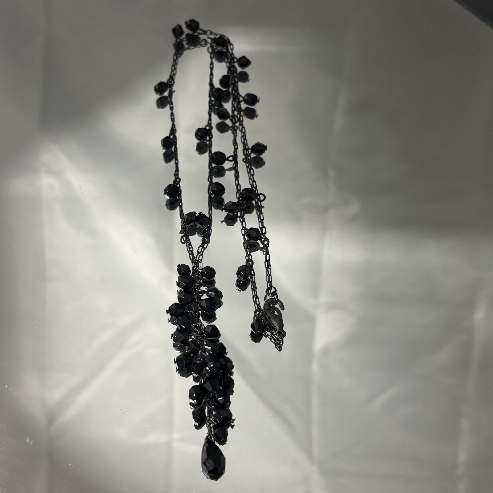 Y Drop Necklace Black Beaded Womens Faceted Gothic