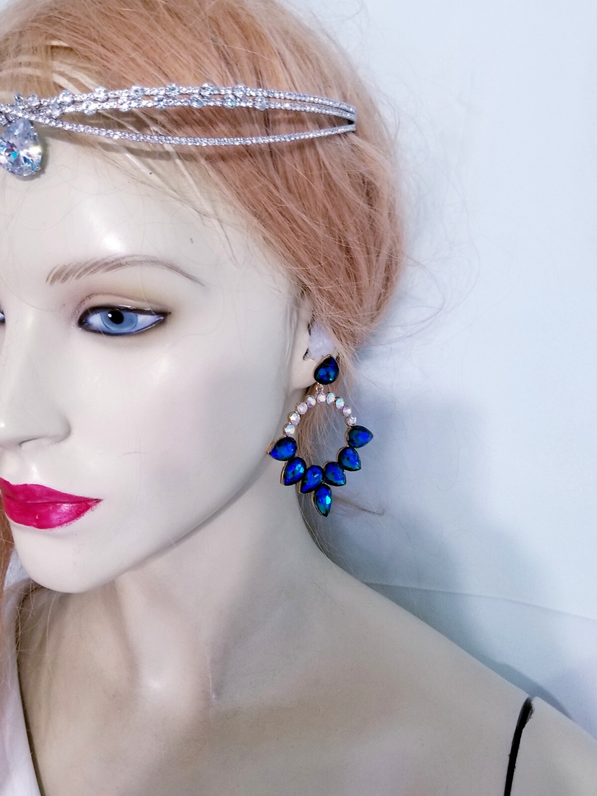 Color-shift Drop Dangle Chandelier Rhinestone Crystal Pageant Prom Earrings 2.9″