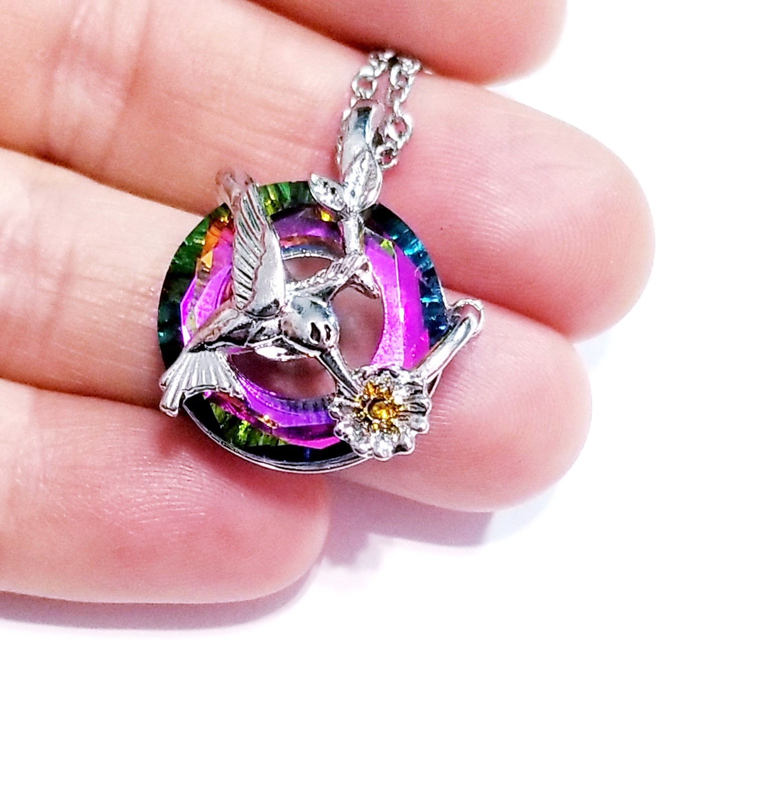 Silver Tone Urn Cremation Memorial Necklace Hummingbird Pendant for Ashes