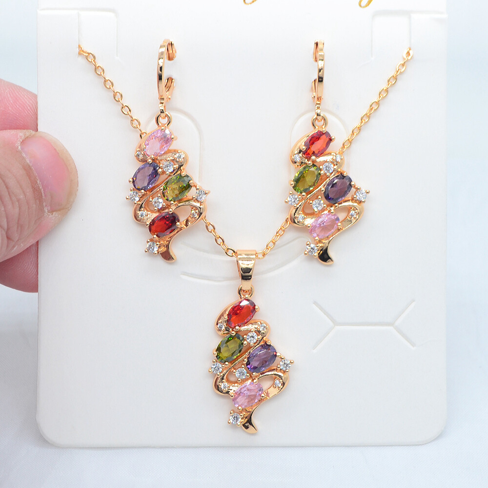 18K Yellow Gold Filled Women Multicolor Mystic Topaz Jewelry Set for Anniversary