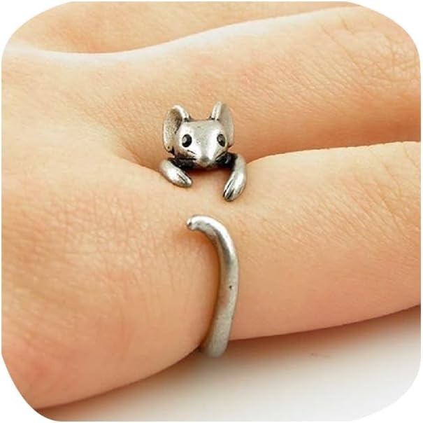 Cute Mouse Ring Cubic Zirconia Open Forefinger Ring Adjustable Animal Wrap Ring