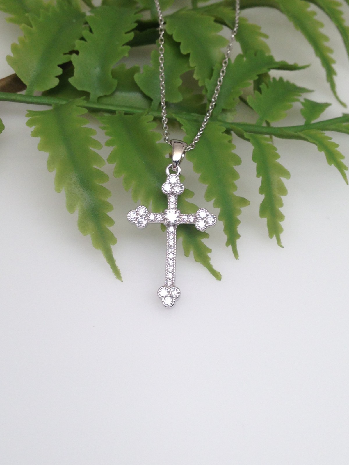 925 Sterling Silver CZ Orthodox Cross Pendant Necklace Small 21mm0.83″ 18″ Women
