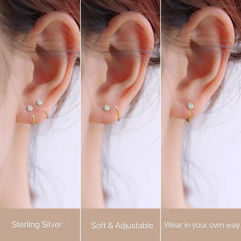 Womens 925 Sterling Silver CZ Crystal Small Hoop Earrings Trendy Stud Earrings