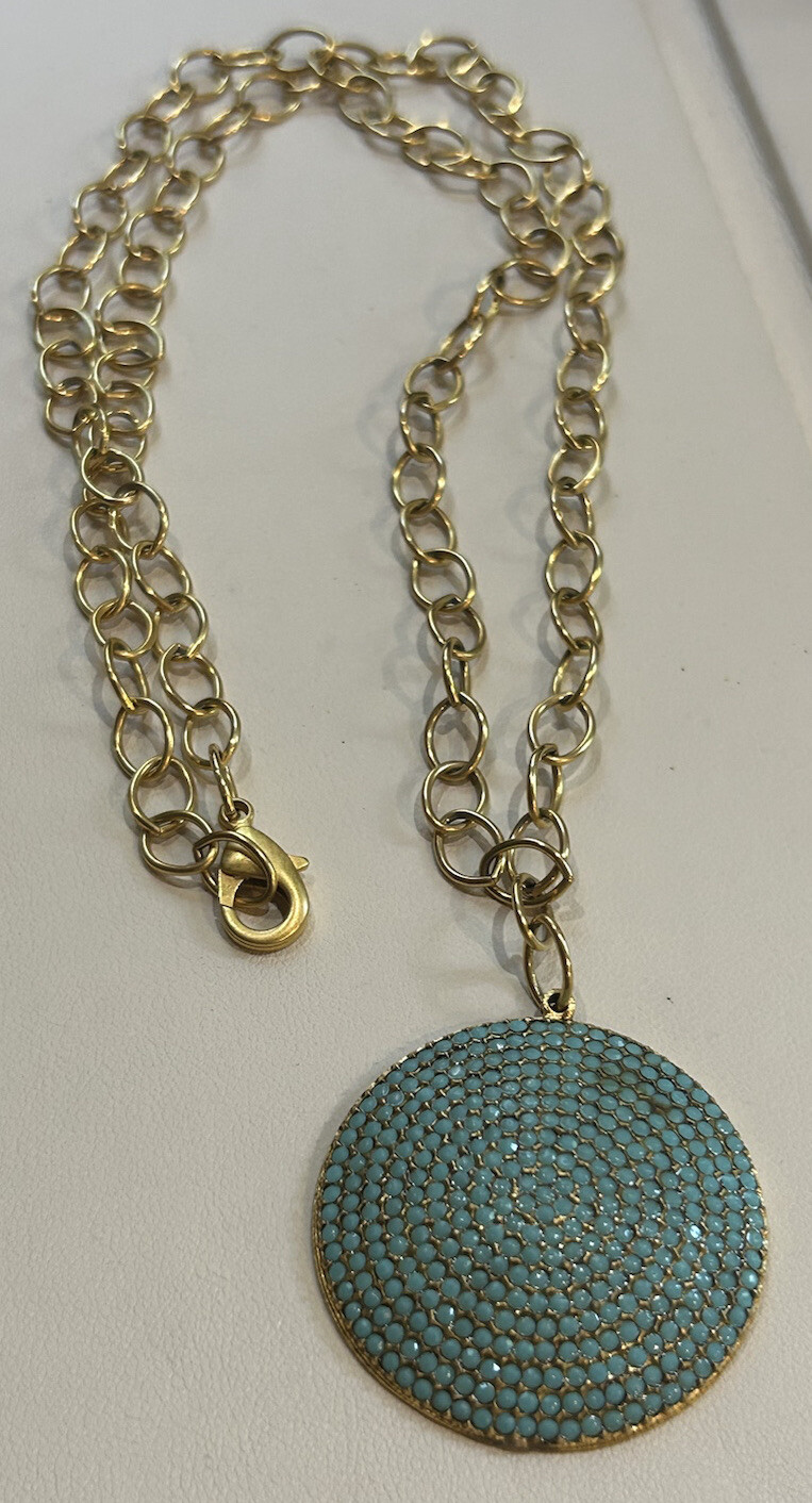 Linda Levinson Necklace – 24” – Aqua Crystals Gold Washed Chain