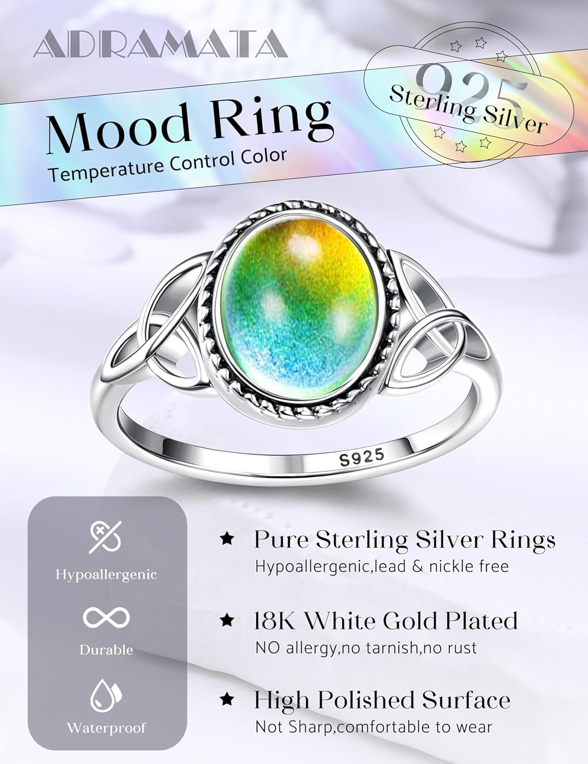 925 Sterling Silver Mood Ring with Vintage Celtic Knot – Color Changing Elegance