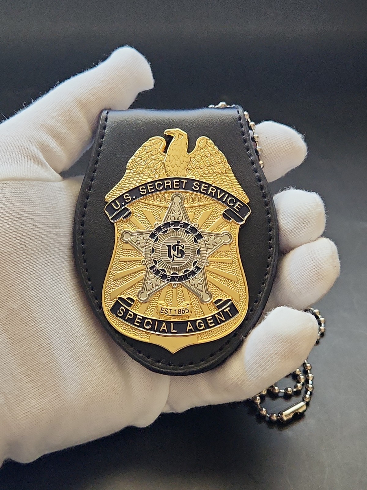 U.S. Secret Service Replica Metal Badge with Holder, for Cosplay, Movie Prop