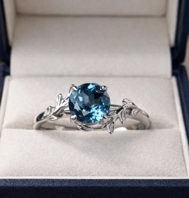 1.30 Ct Round Cut Natural Topaz & Diamond Anniversary Ring 14K White Gold Size 8