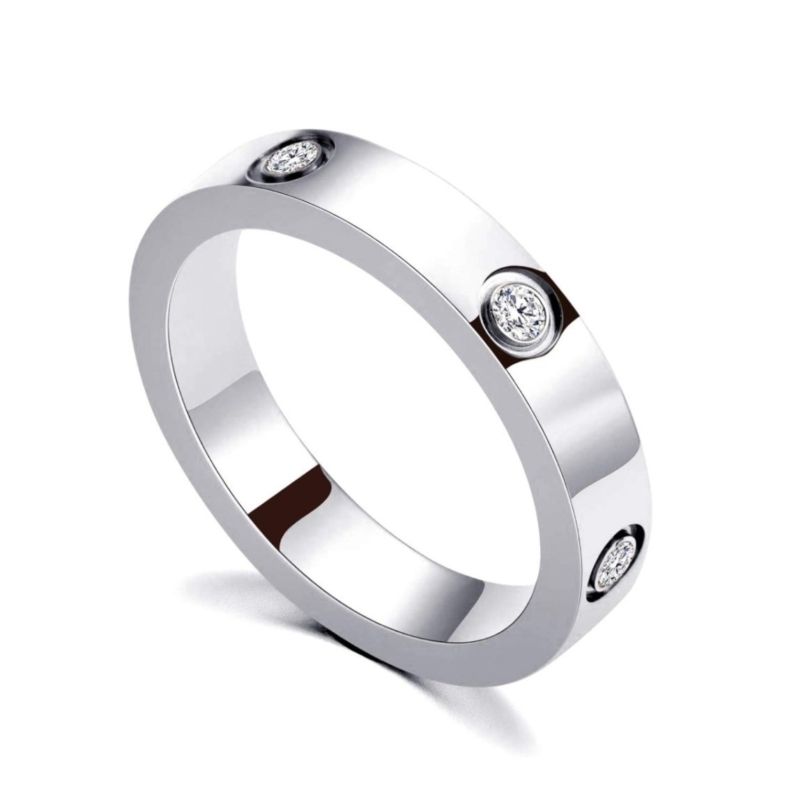 NEW Silver Stainless Steel Screw Motif Band Ring with CZ Accents Size 5.5 US