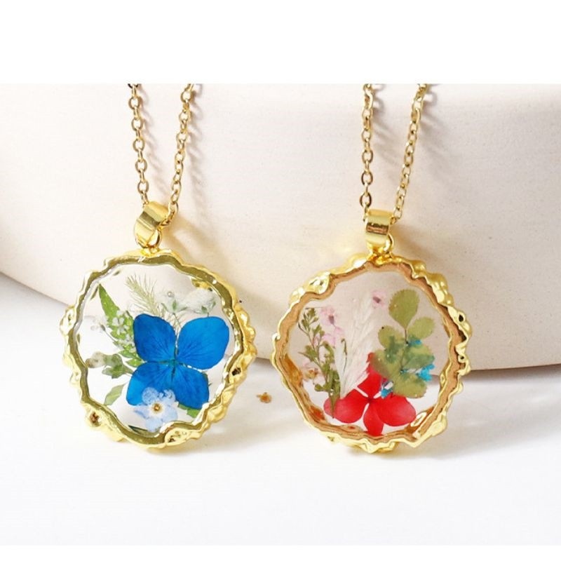 Handmade Pressed Real Dried Flower Resin Pendant Necklace Chain Neckla Jewelry
