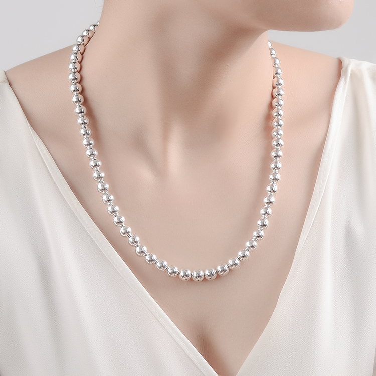 925 Silver Filled / Rose Gold GF Solid Ball Beads Charm Necklace 20″ 4MM – 10MM