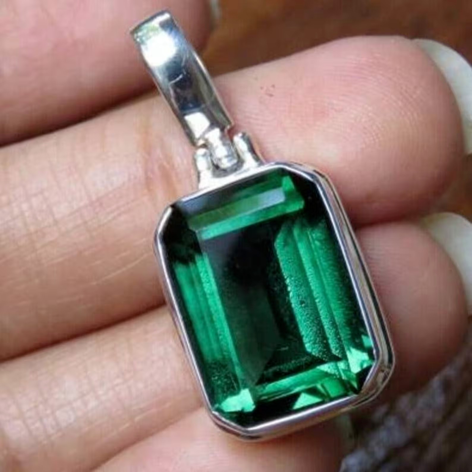 5Ct Simulated Emerald Cut Green Emerald Pendant for Men In 925 Sterling Silver
