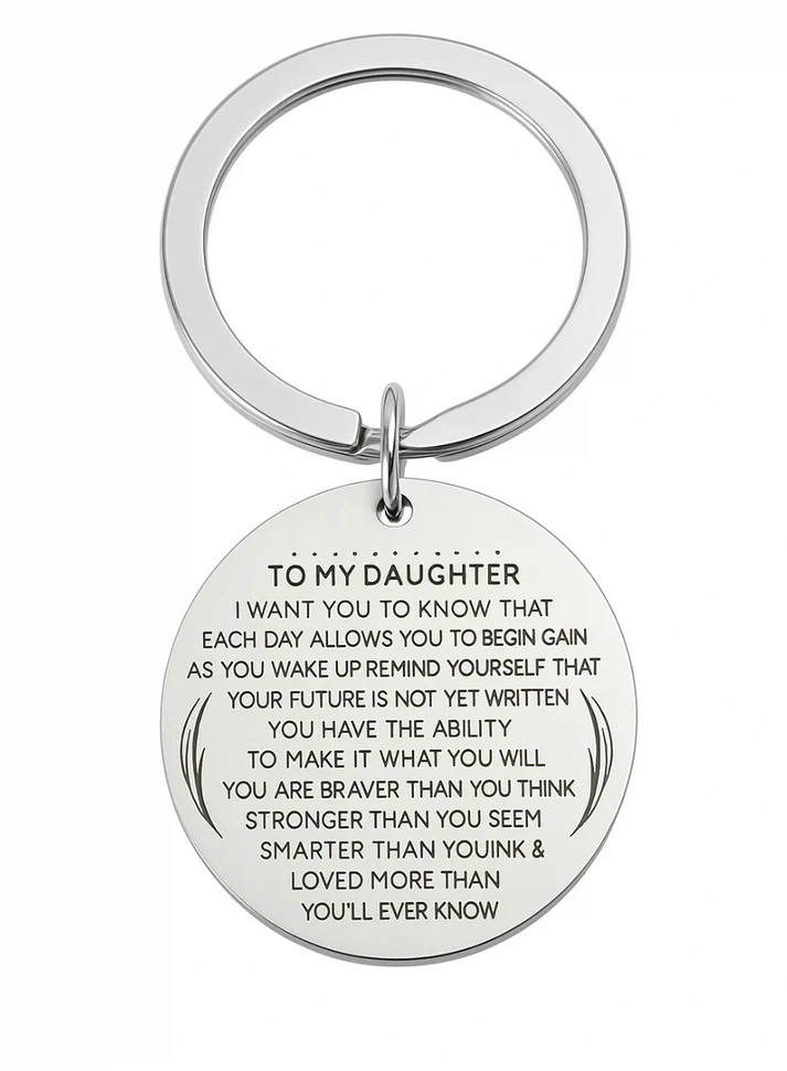 To My Daughter Keychain – Stainless Steel Engraved Gift from Mom & Dad