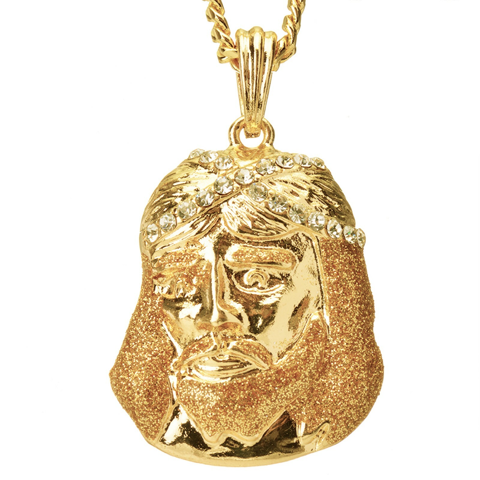 Men’s Gold Plated Jesus Pendant 20″ Cuban Chain Necklace MMP 69 G