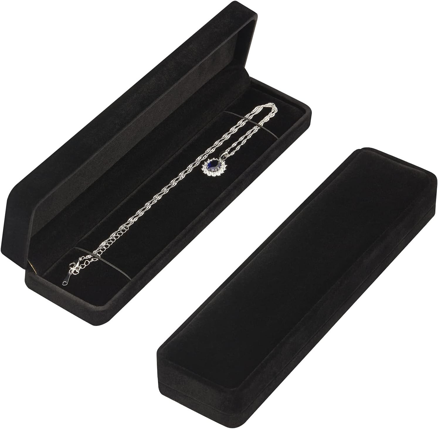 2 Pieces Long Velvet Jewelry Chain Necklace Gift Box Set Bracelet Storage Case
