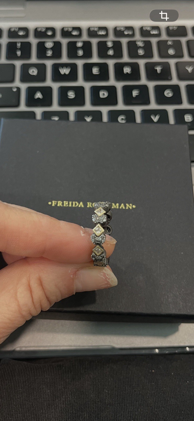 Freida Rothman Silver Tone Stacking Band Ring Clear Crystal Stones Size 7