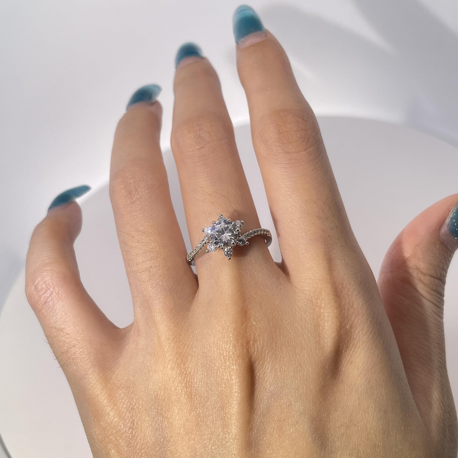 Warm Fortune Round & Accent Engagement Ring for Women – 18K Gold Plated Cubic Zi