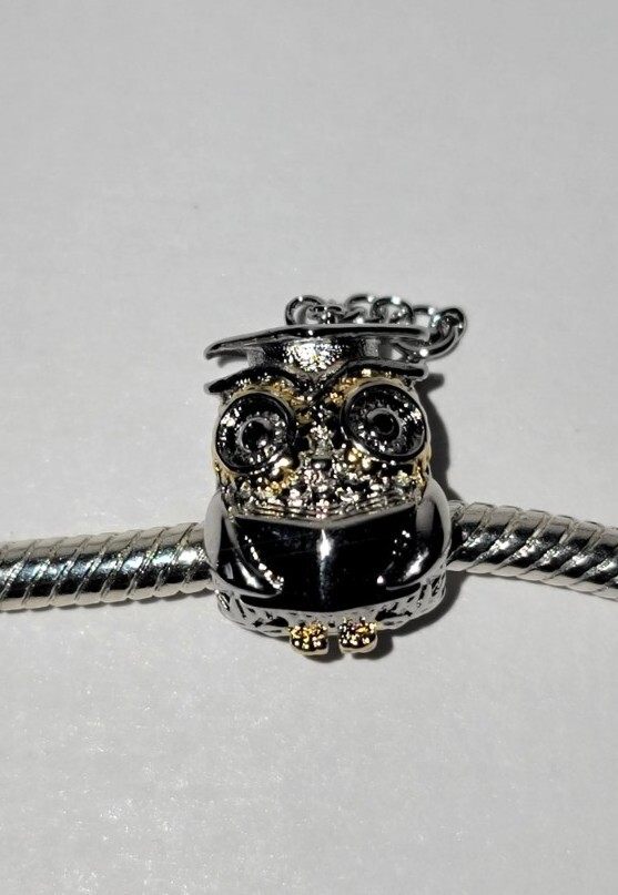🔅 Authentic Sterling Silver 2 Toned Wise Owl Graduation Charm