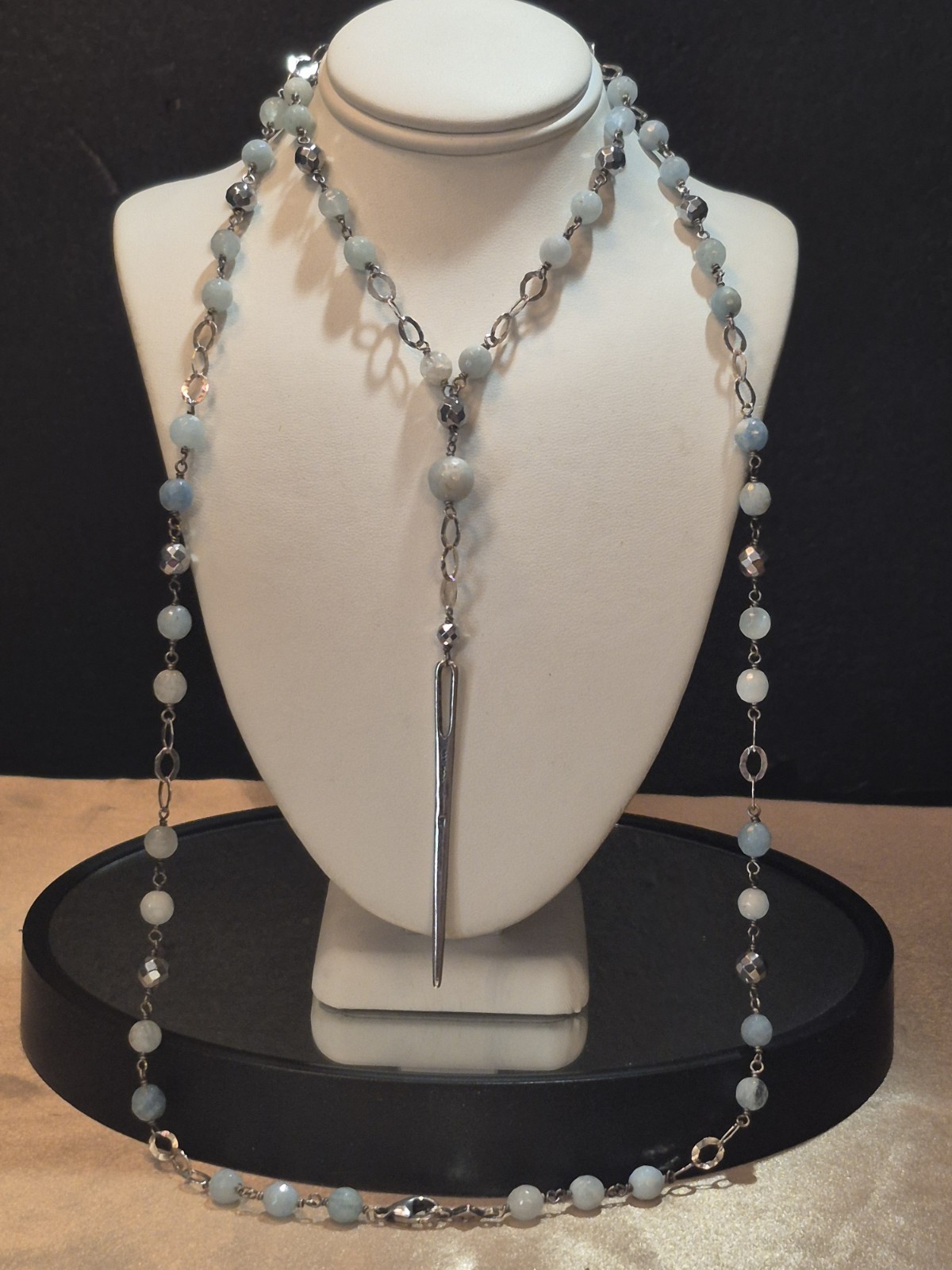 CHAN LUU Sterling, Semiprecious Stone & Crystal ROSARY Style DAGGER Necklace984