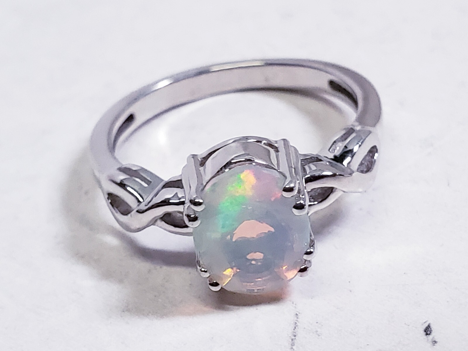 JTV Multicolor Ethiopian Opal Solitaire Rhodium Over 925 Ring 0.93ct size 7
