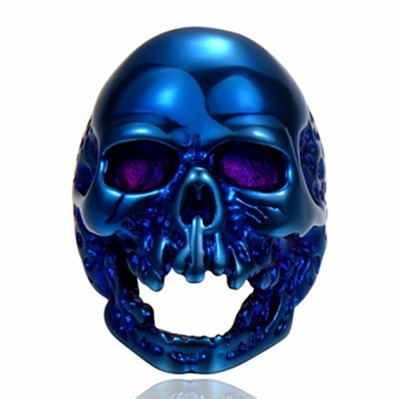 MENDEL Large Gothic Biker Mens Blue Skull Ring For Men Stainless Steel Size 7-15